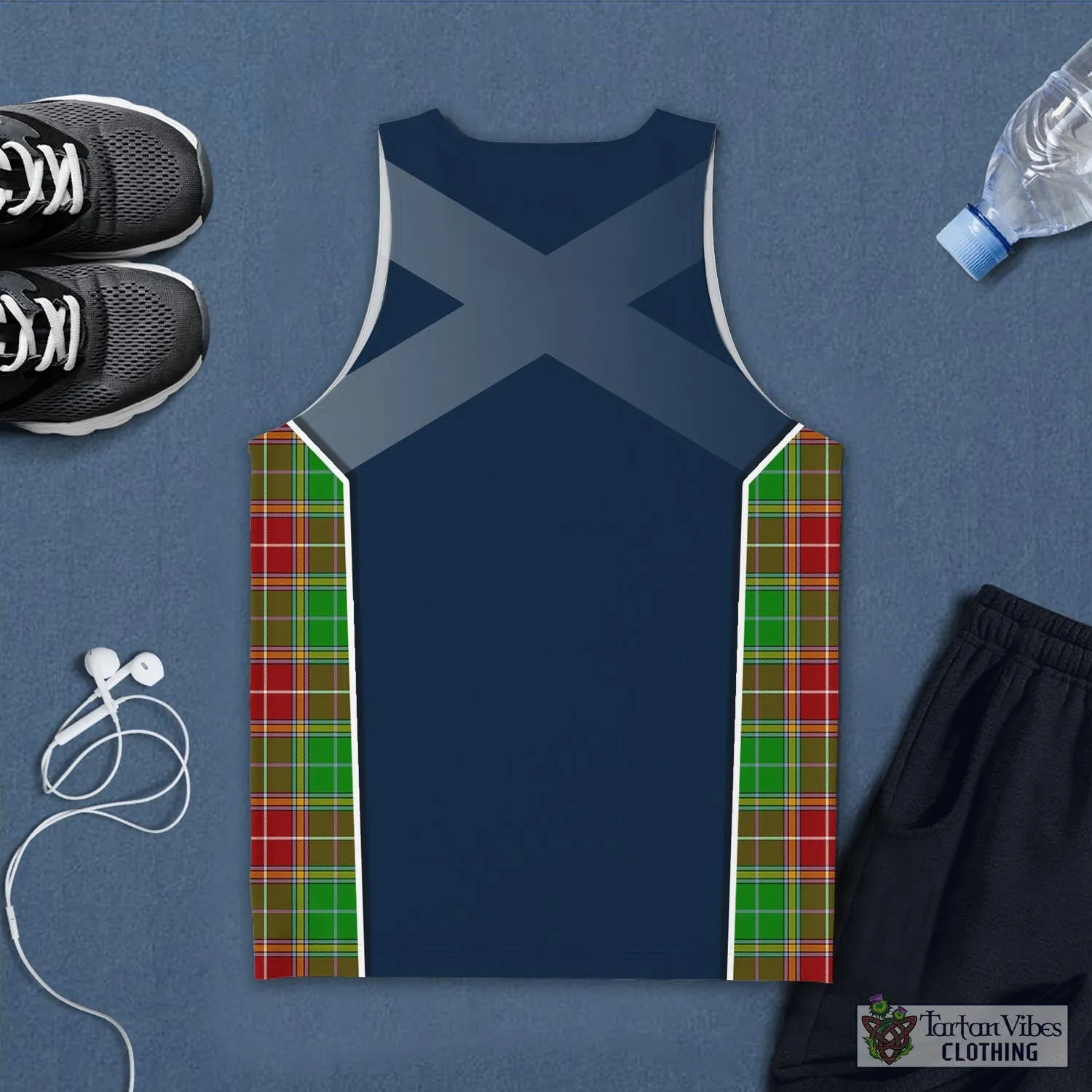 Baxter Modern Tartan Men's Tanks Top with Family Crest and Scottish Thistle Vibes Sport Style