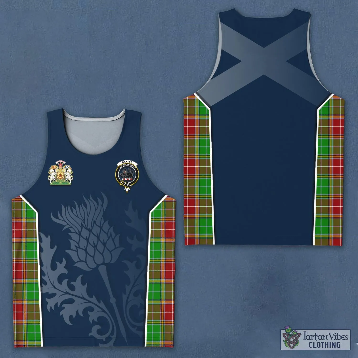 Baxter Modern Tartan Men's Tanks Top with Family Crest and Scottish Thistle Vibes Sport Style