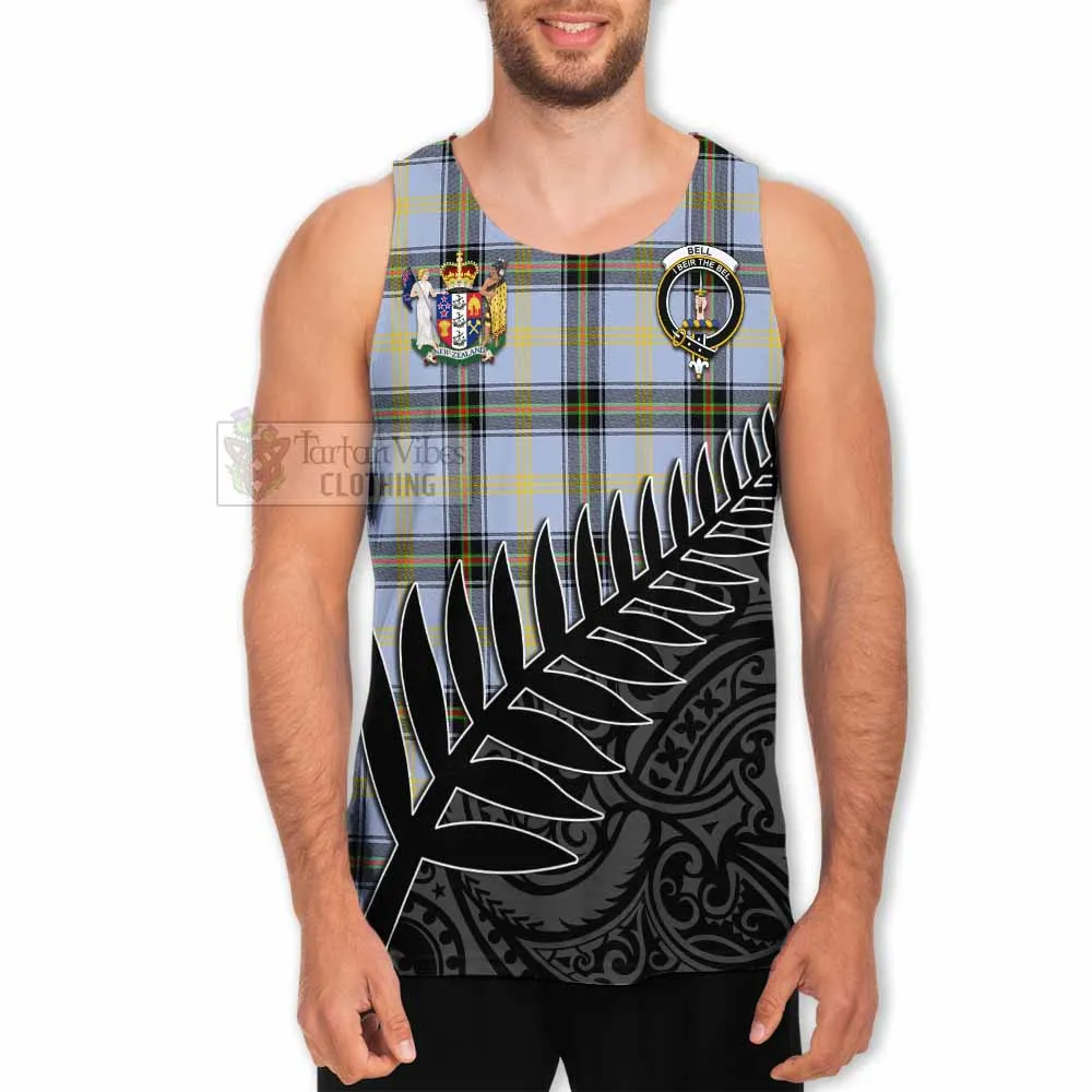 Bell Crest Tartan Men's Tank Top with New Zealand Silver Fern Half Style