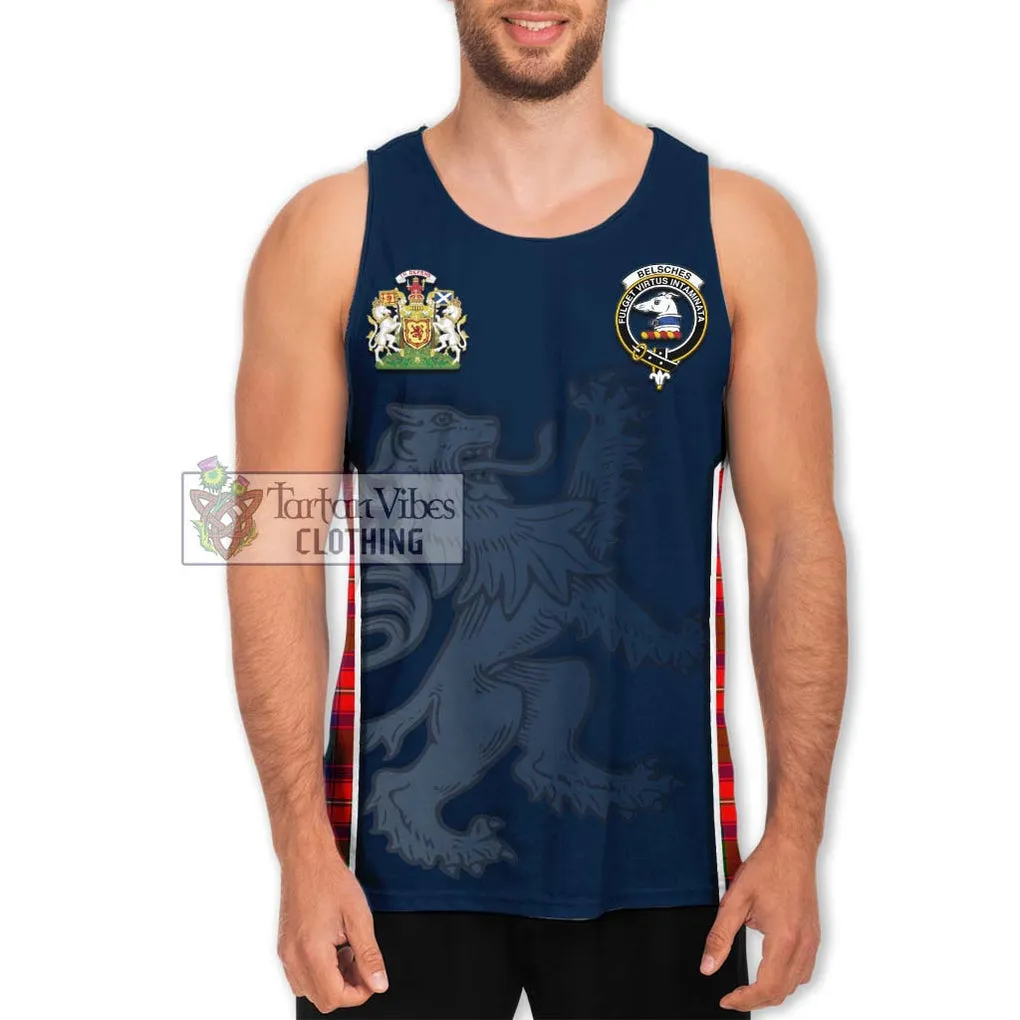 Belsches Tartan Men's Tank Top with Family Crest and Lion Rampant Vibes Sport Style