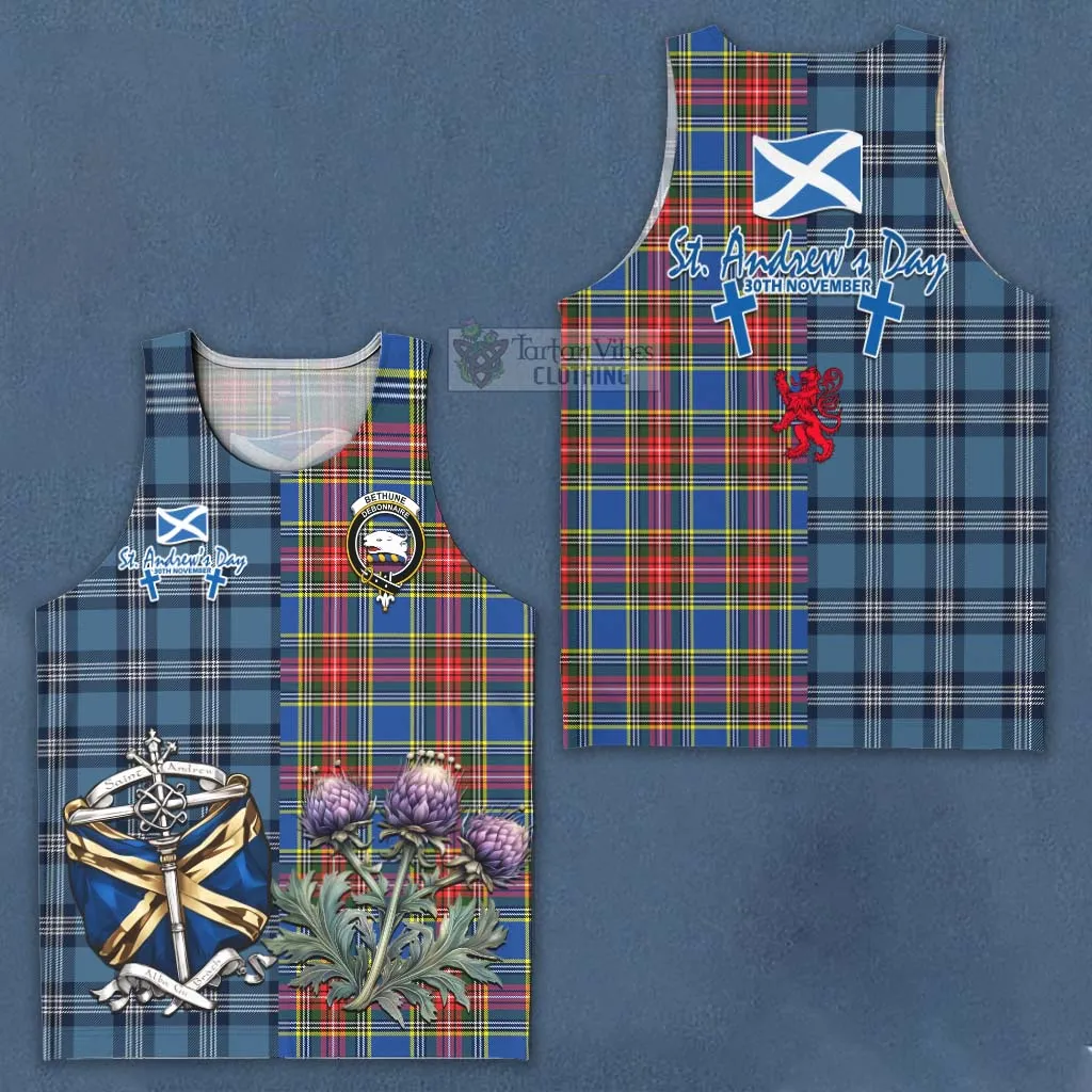 Bethune Tartan Men's Tank Top Happy St. Andrew's Day Half Tartan Style