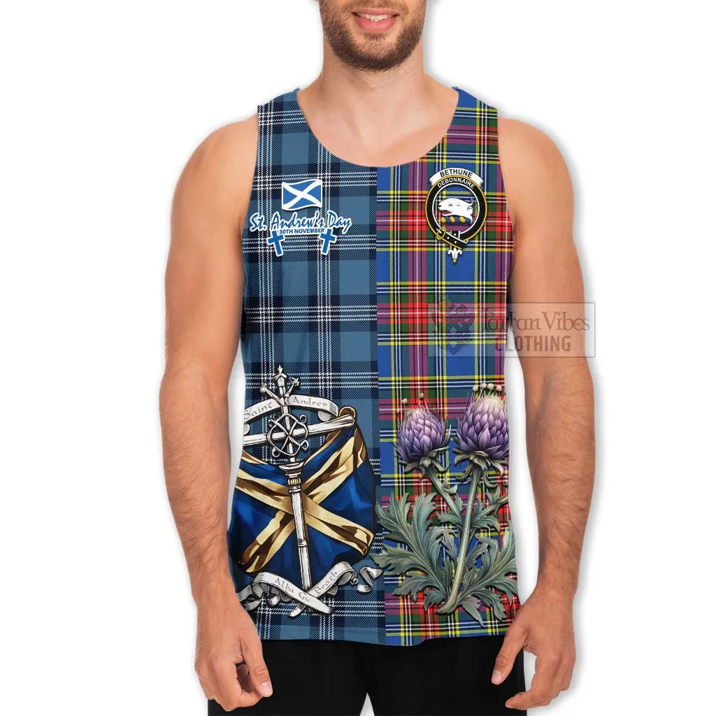 Bethune Tartan Men's Tank Top Happy St. Andrew's Day Half Tartan Style