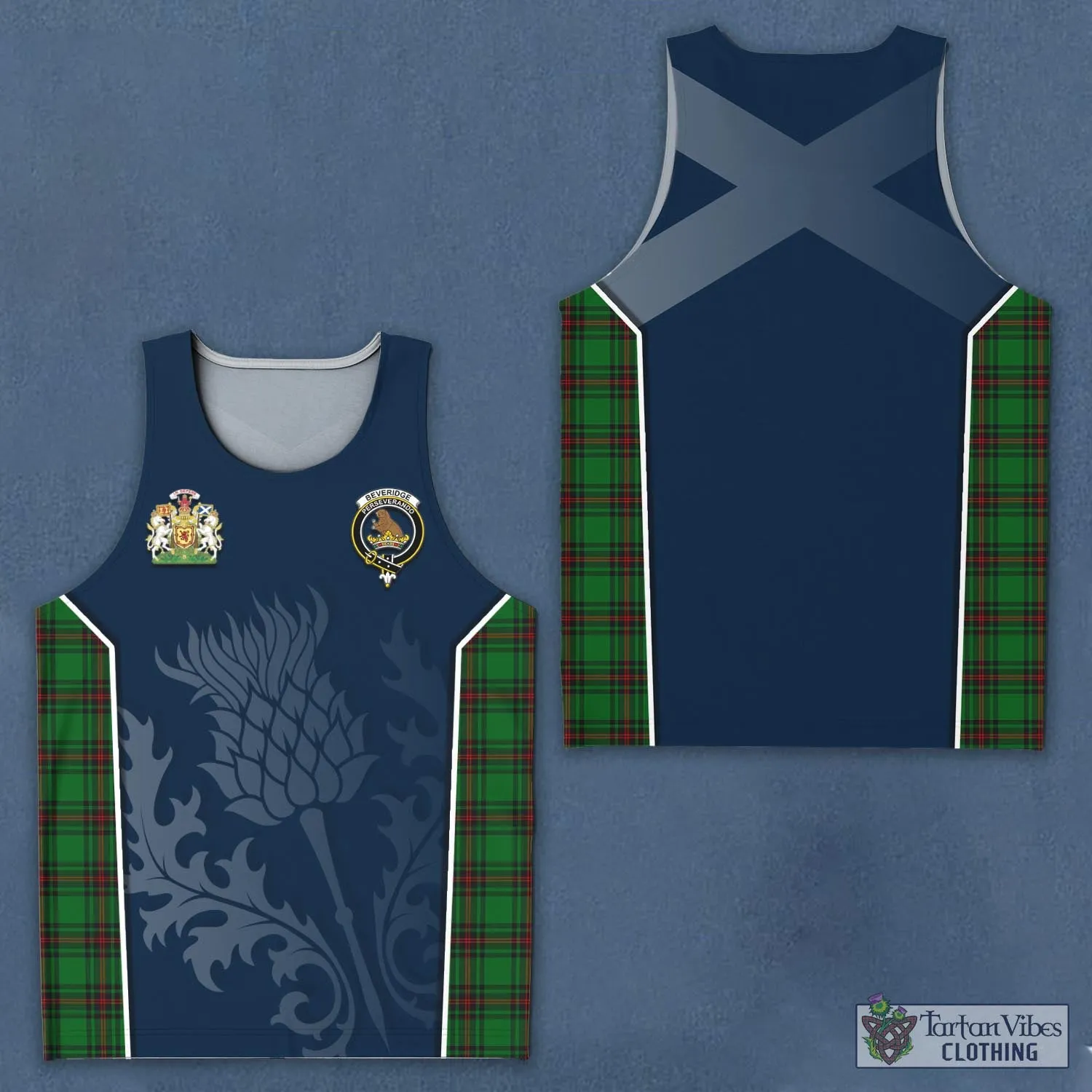 Beveridge Tartan Men's Tanks Top with Family Crest and Scottish Thistle Vibes Sport Style