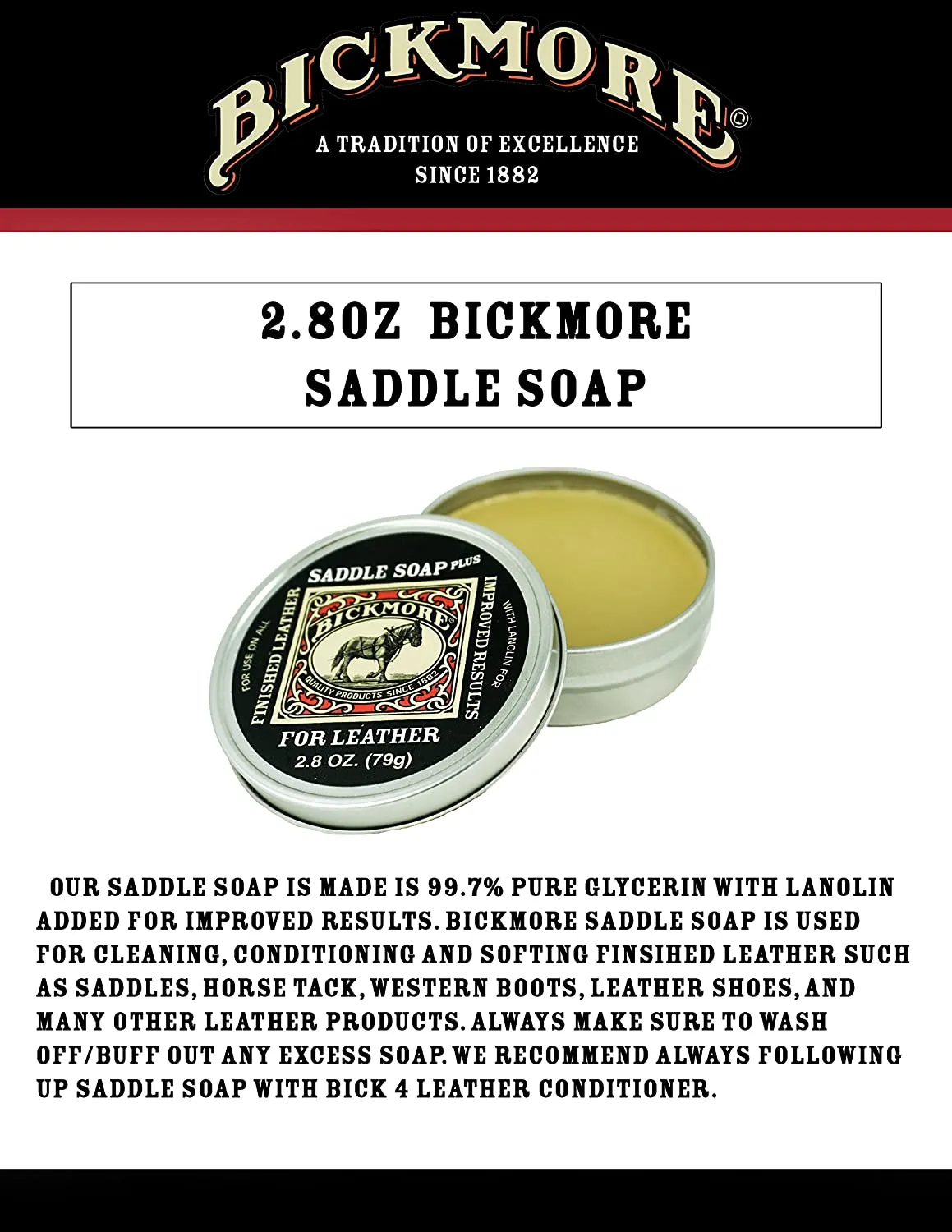 Bickmore | Saddle Soap Plus | Leather Cleaner & Conditioner with Lanolin