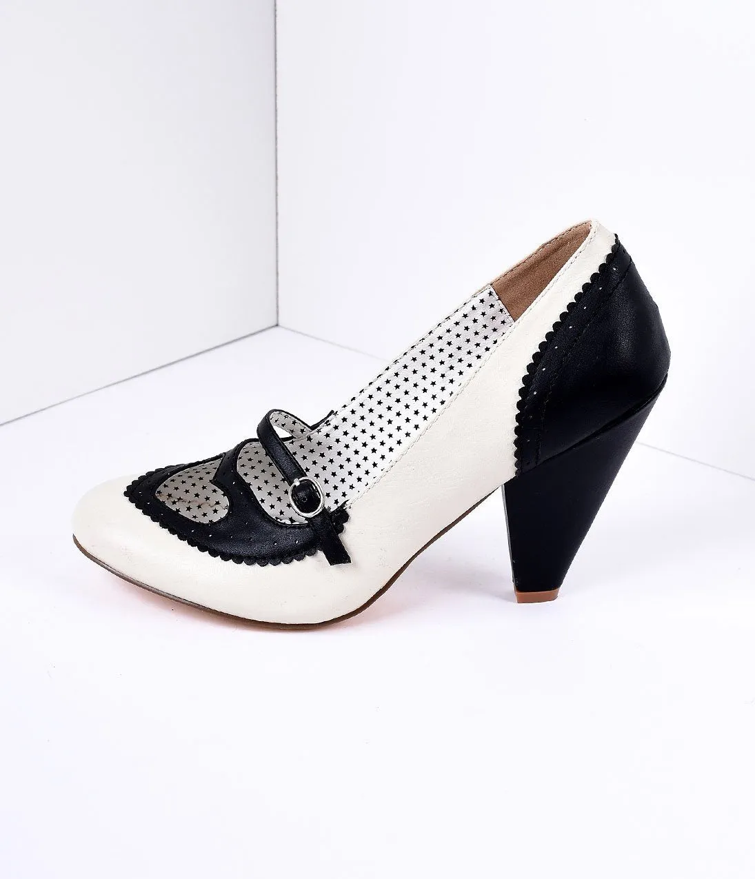 Black & Cream Poppy Heart Spectator Heels