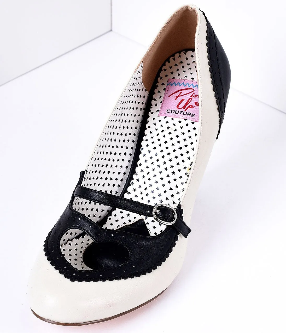 Black & Cream Poppy Heart Spectator Heels