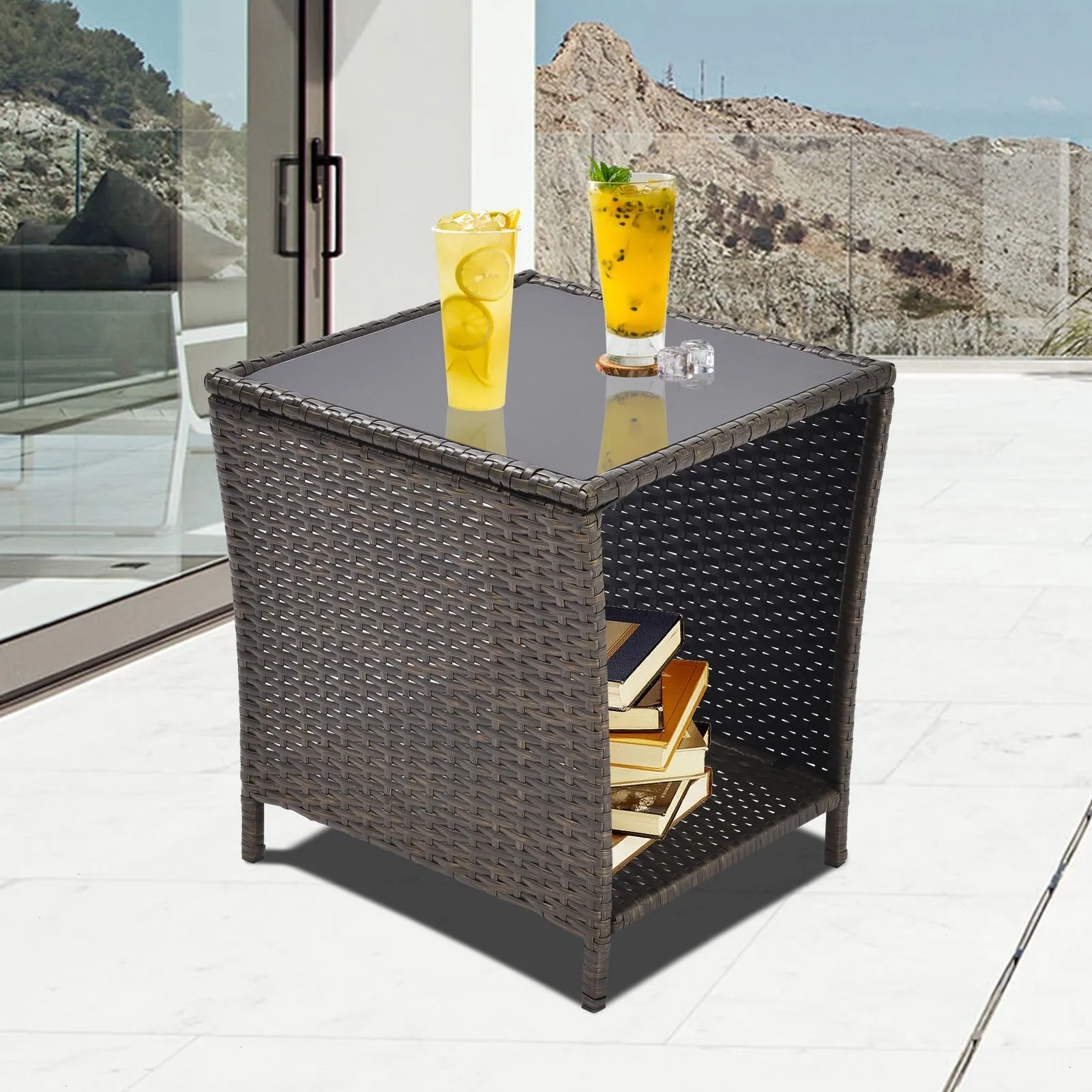 Black and Gold Rattan Patio Side Table