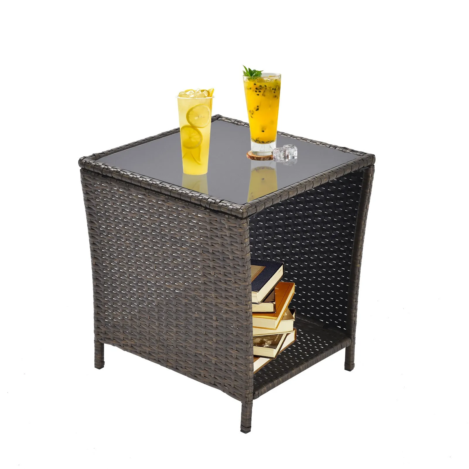 Black and Gold Rattan Patio Side Table