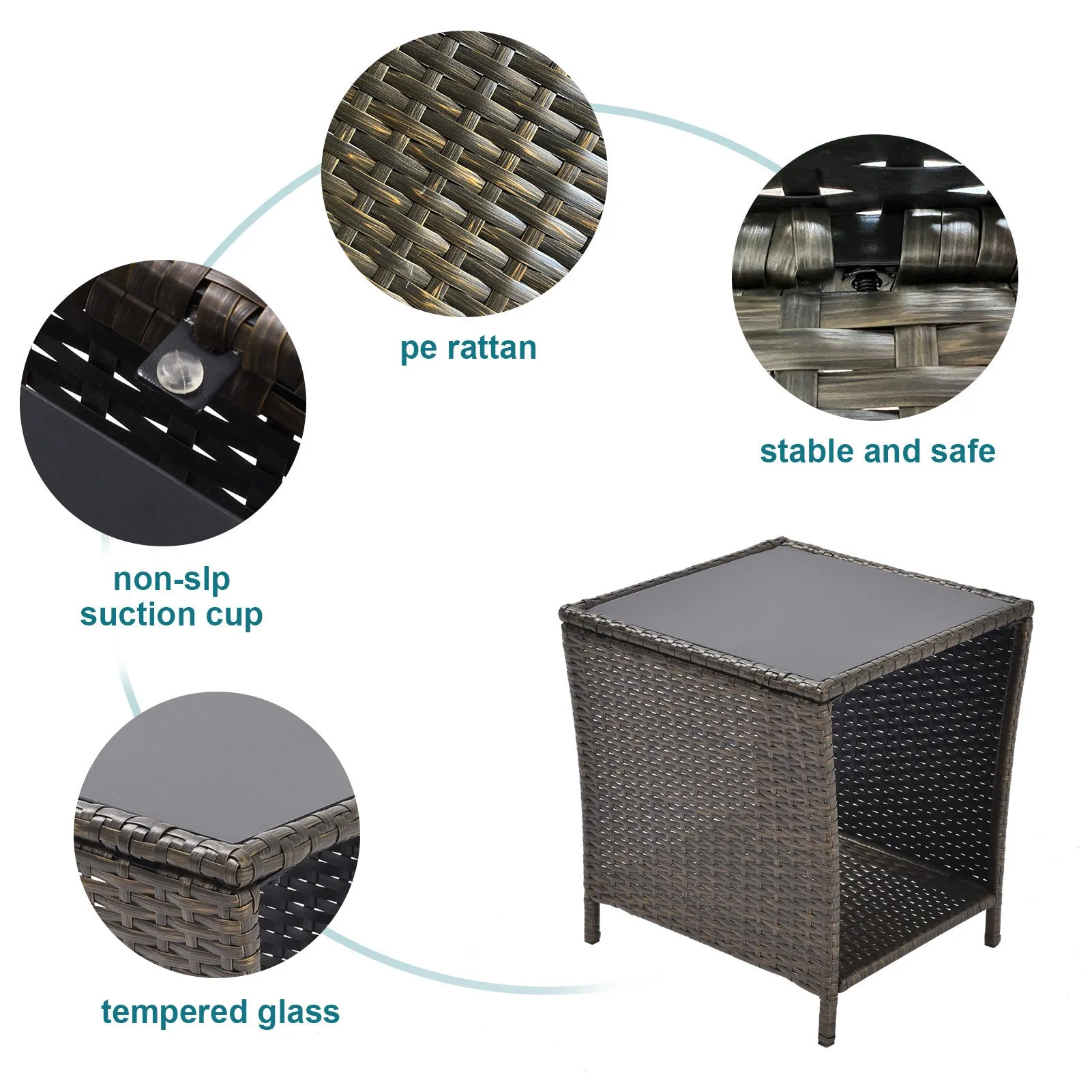 Black and Gold Rattan Patio Side Table