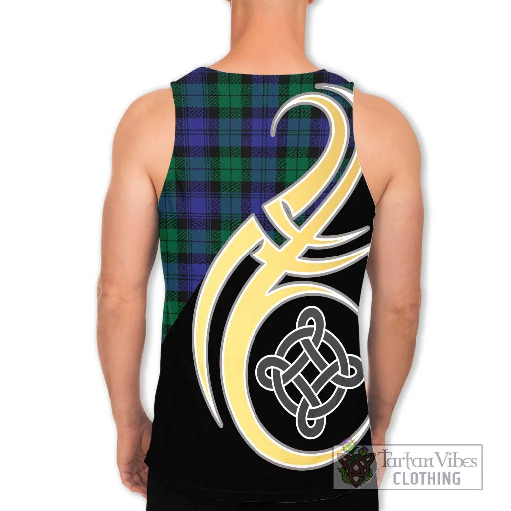 Black Watch Modern Tartan Men's Tank Top with Family Crest and Celtic Symbol Style