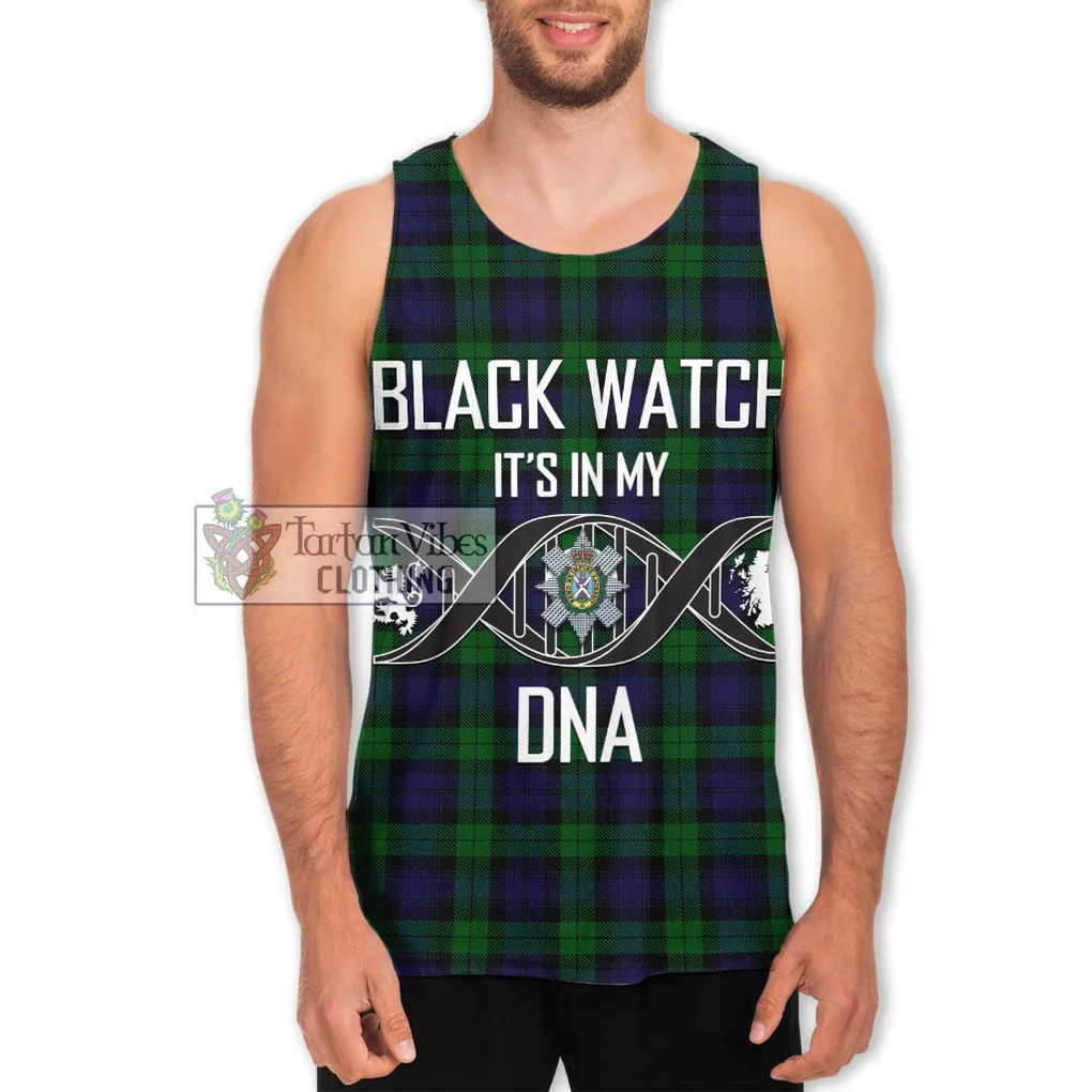 Black Watch Tartan Men's Tank Top with Family Crest DNA In Me Style