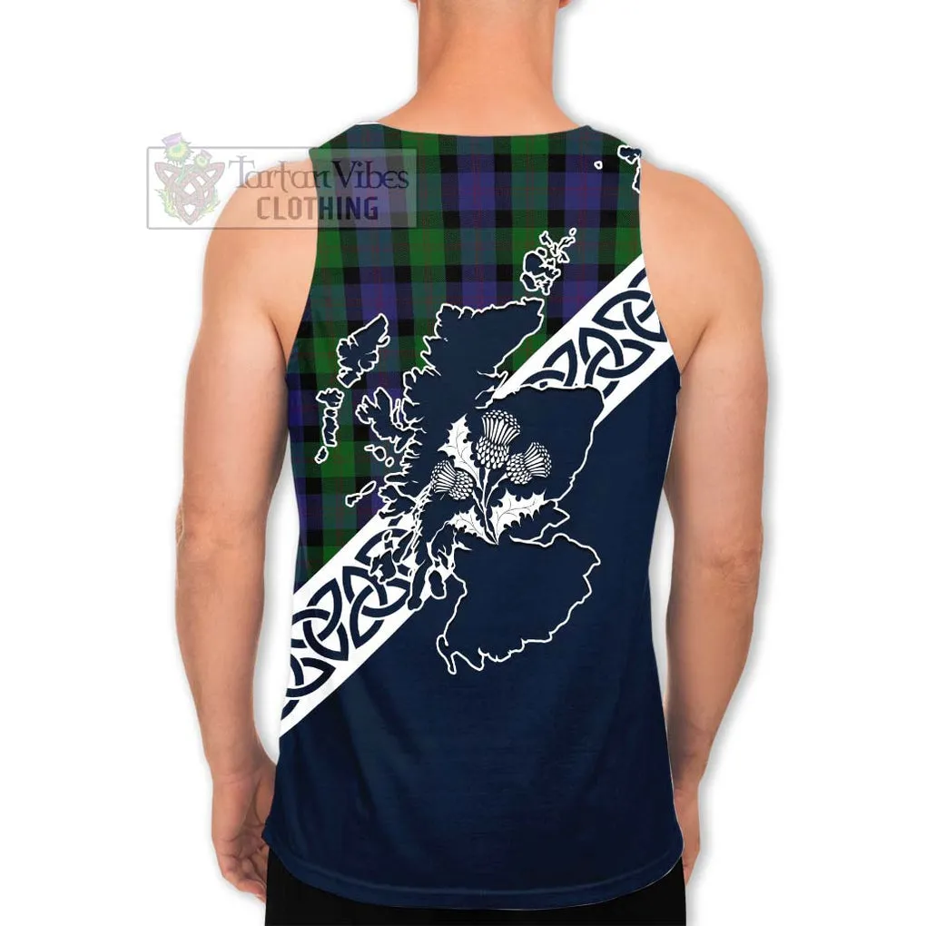 Blair Tartan Men's Tank Top Featuring Thistle and Scotland Map