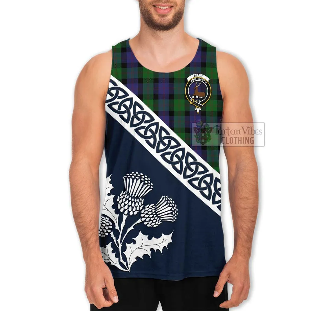 Blair Tartan Men's Tank Top Featuring Thistle and Scotland Map