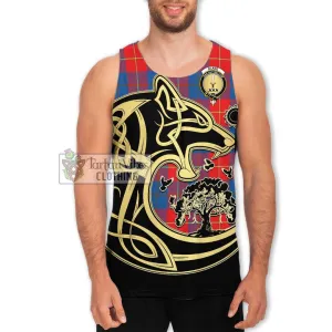 Blane Tartan Men's Tank Top with Family Crest Celtic Wolf Style