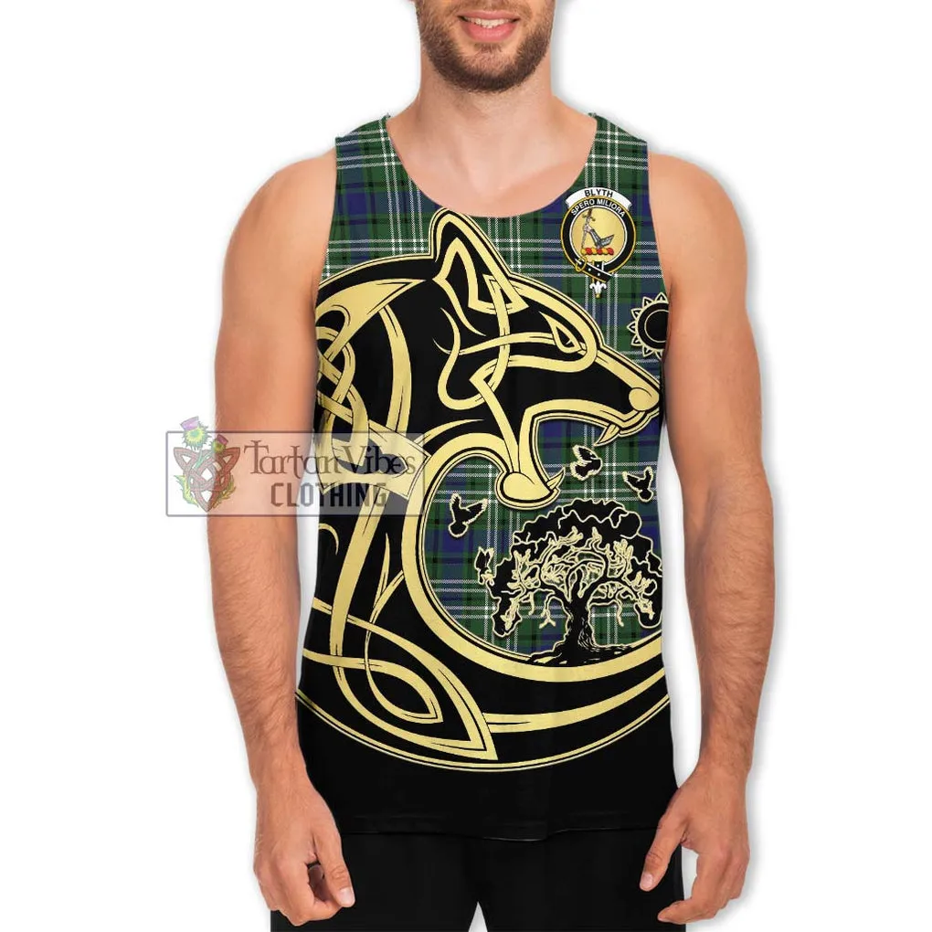 Blyth Tartan Men's Tank Top with Family Crest Celtic Wolf Style