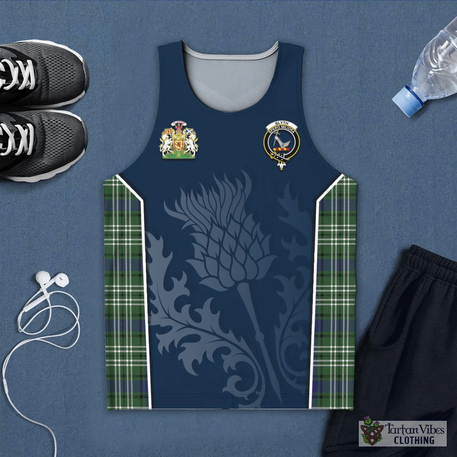 Blyth Tartan Men's Tanks Top with Family Crest and Scottish Thistle Vibes Sport Style