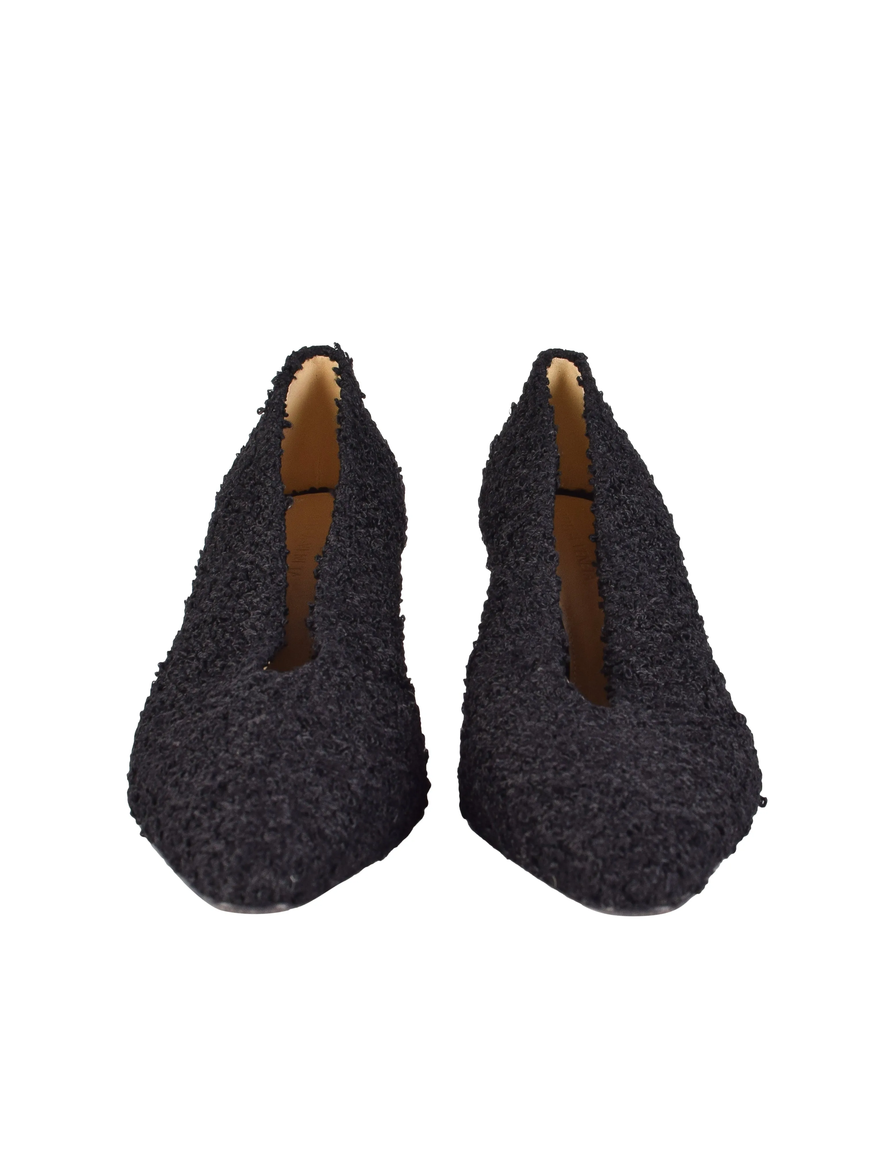 Bottega Veneta Black Boucle Textured Almond Toe Heels