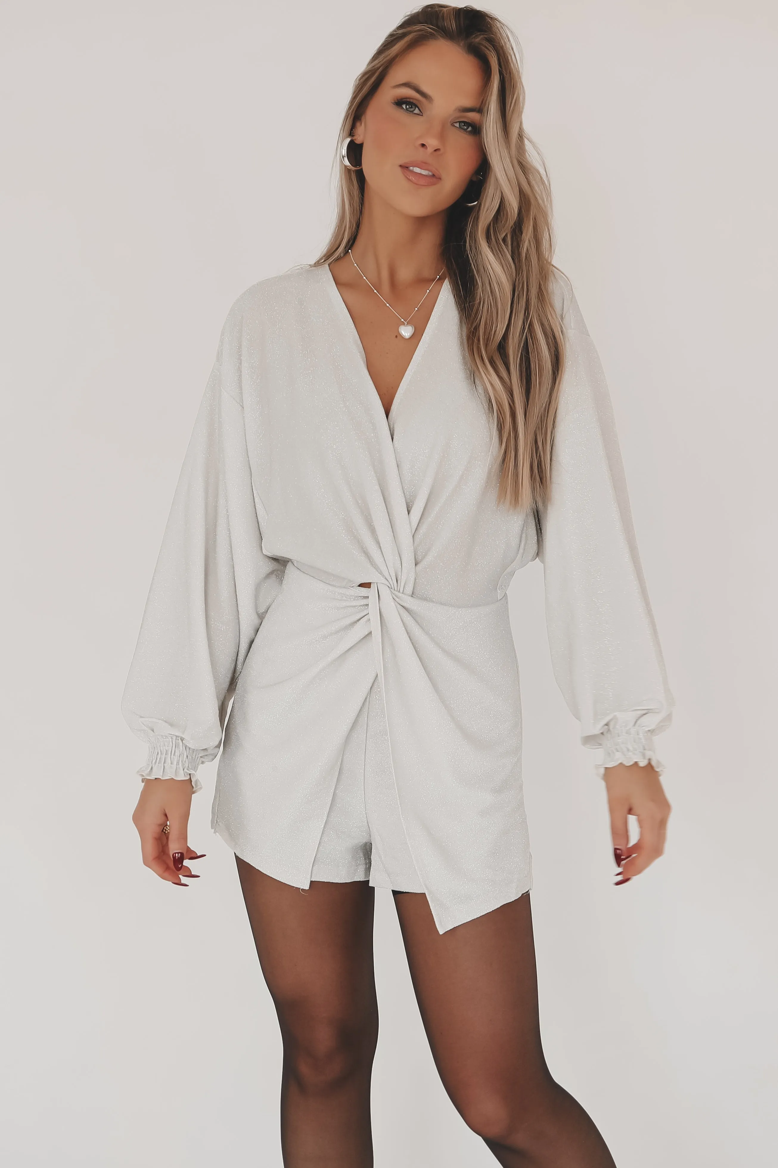 Brightest In The Room Pearl Shimmer Holiday Party Romper