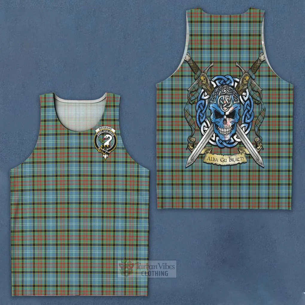 Brisbane Tartan Men's Tank Top with Family Crest Celtic Skull Style