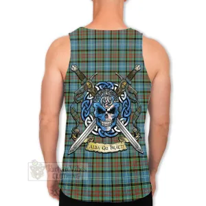 Brisbane Tartan Men's Tank Top with Family Crest Celtic Skull Style