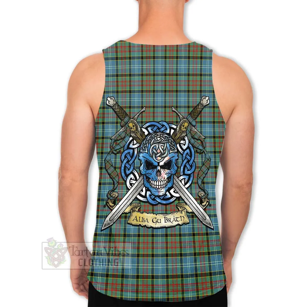 Brisbane Tartan Men's Tank Top with Family Crest Celtic Skull Style