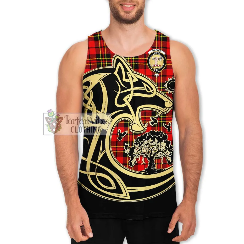 Brodie Modern Tartan Men's Tank Top with Family Crest Celtic Wolf Style