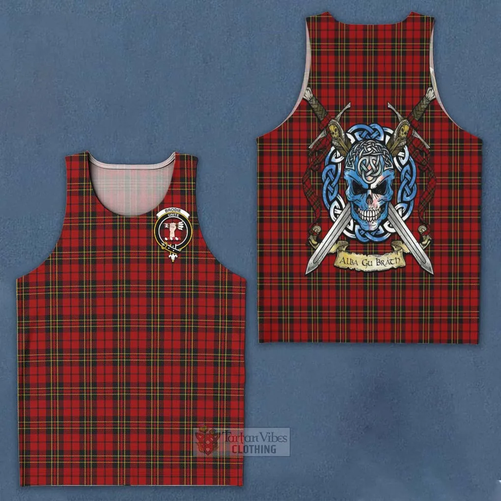 Brodie Tartan Men's Tank Top with Family Crest Celtic Skull Style