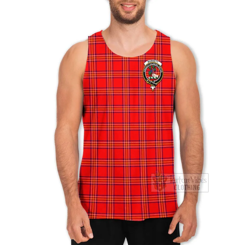 Burnett Tartan Men's Tank Top with Family Crest and Bearded Skull Holding Bottles of Whiskey