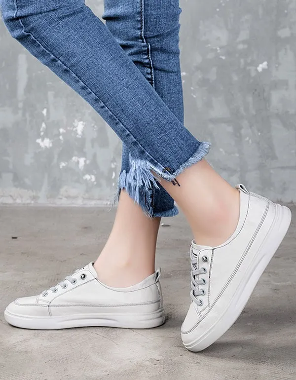 Casual Leather Sneakers For Women White