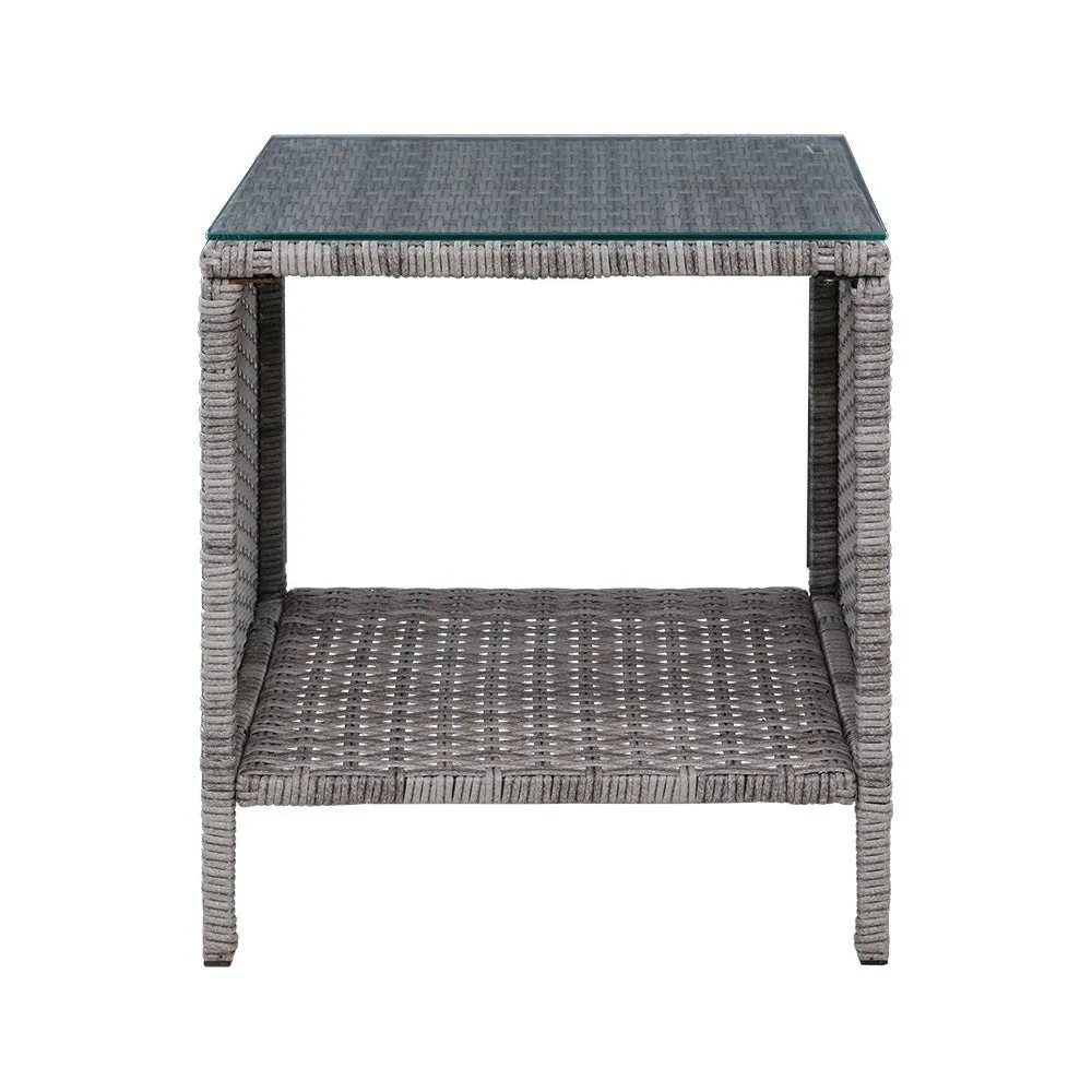 Coffee Side Table Wicker Desk Rattan Outdoor Furniture Garden Grey