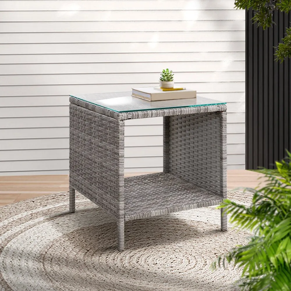 Coffee Side Table Wicker Desk Rattan Outdoor Furniture Garden Grey