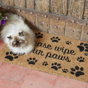 Coir Door Mat Wipe Your Paws 45 x 75cm