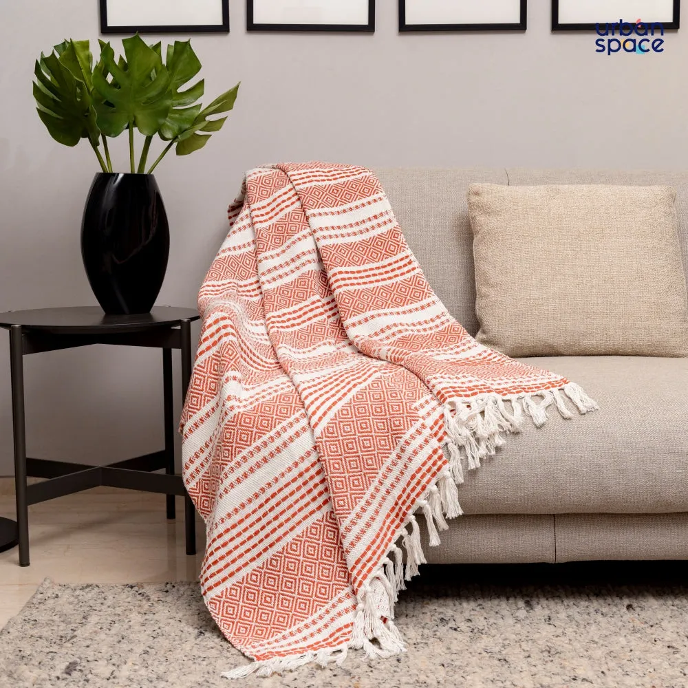 Cotton Geometric Throw | Lightweight Blanket For Living Room Sofa & Chair | Soft & Light Throw For Bed | Use For Picnic & Gifting - Red and White