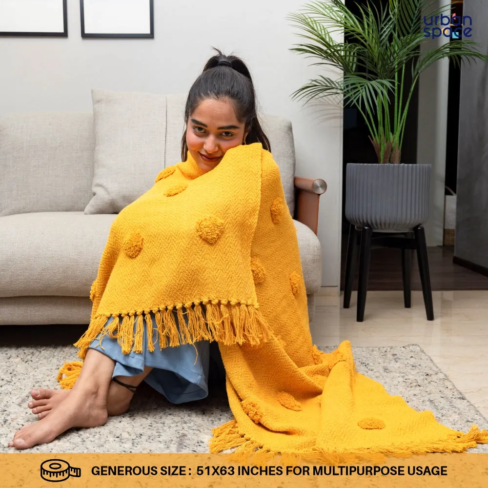 Cotton Throw Bedcover Super Soft & Breathable | Natural Throw Blanket | Use For Picnic & Gifting - Mustard