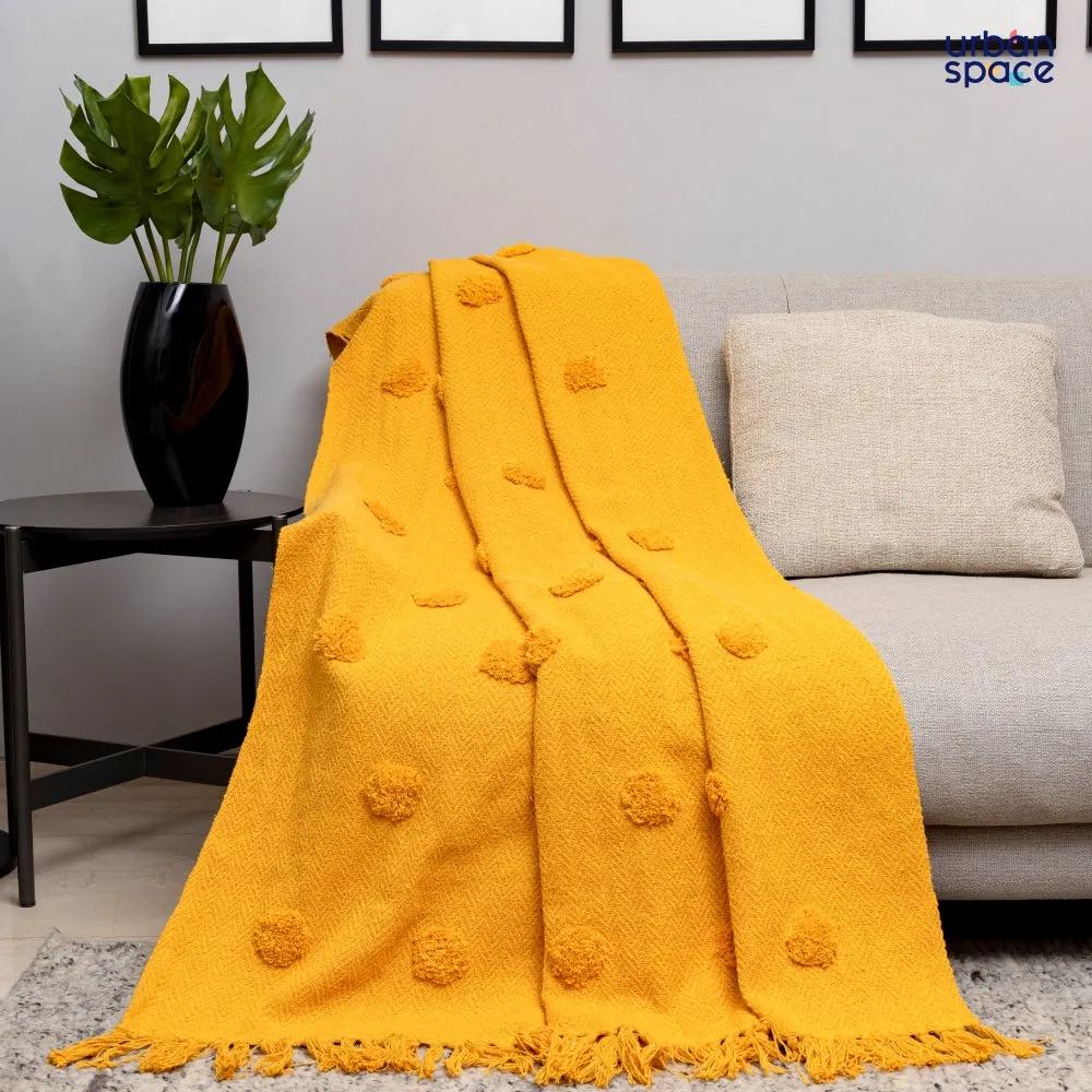 Cotton Throw Bedcover Super Soft & Breathable | Natural Throw Blanket | Use For Picnic & Gifting - Mustard