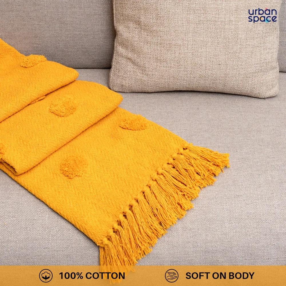 Cotton Throw Bedcover Super Soft & Breathable | Natural Throw Blanket | Use For Picnic & Gifting - Mustard