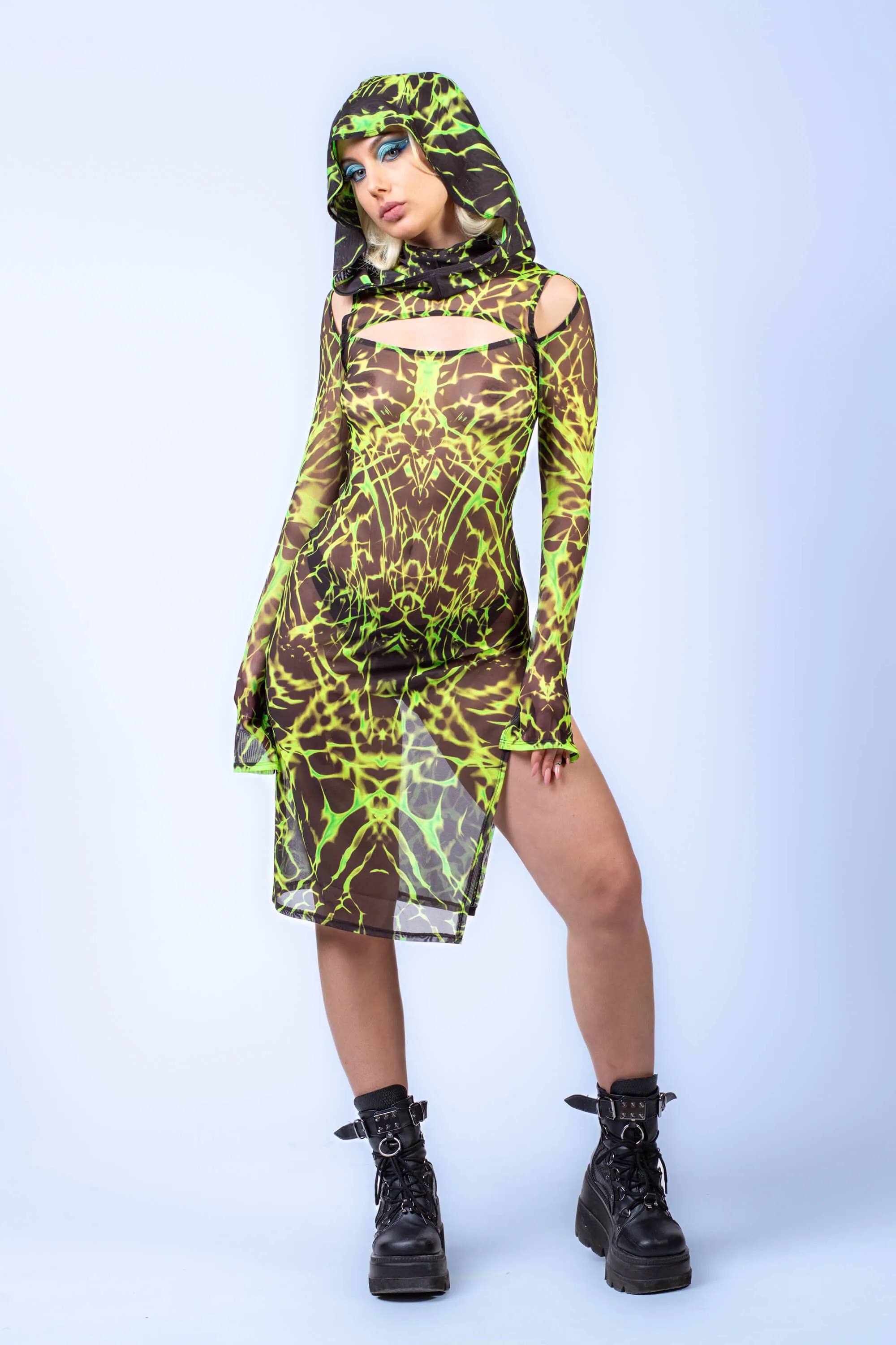 Distant Solace Mesh Hooded Dress