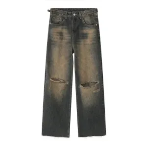 Distressed Navy Desert Wash Wide Leg Jeans