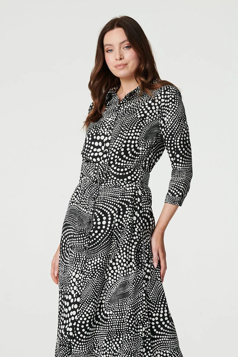 Dotty Print 3/4 Sleeve Shirt Dress