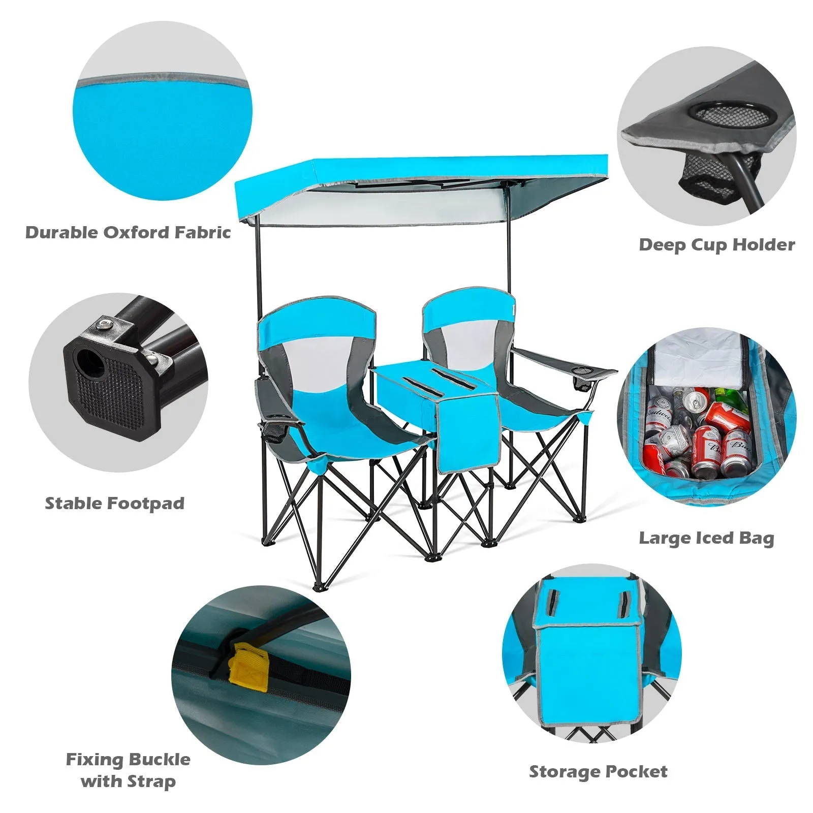 Double Folding Built-in Ice Box Camping Chair