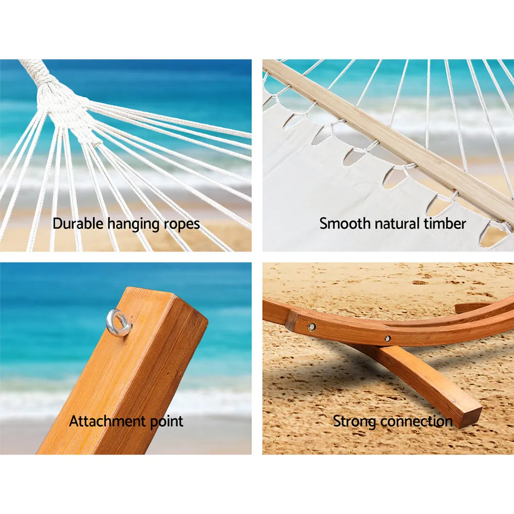 Double Hammock with Wooden Hammock Stand Tassel Swing Seat Bed