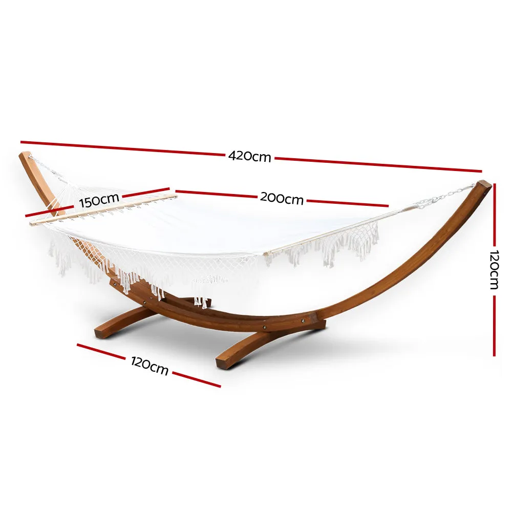 Double Hammock with Wooden Hammock Stand Tassel Swing Seat Bed