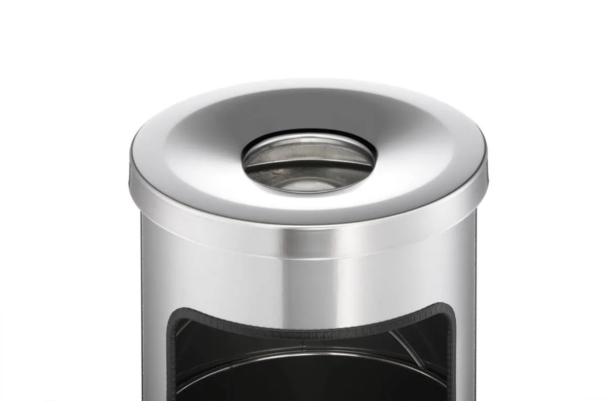 Durable Round Metal Waste Bin with Fire Extinguishing Ashtray | 17L | Black