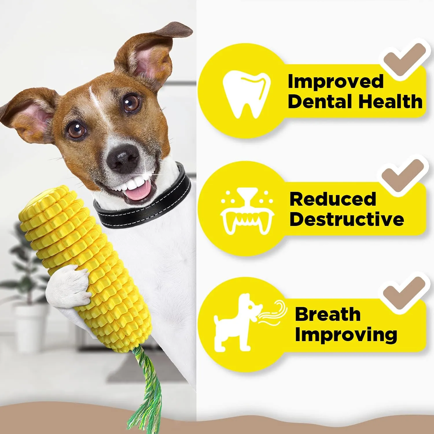 Durable Squeaky Dog Chew Toy-Yellow Corn