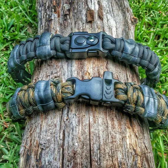 EDC Prepper - Paracord Bracelet Urban Tool Kit Equipped w/ LED Light, fire starter, blade, compass.