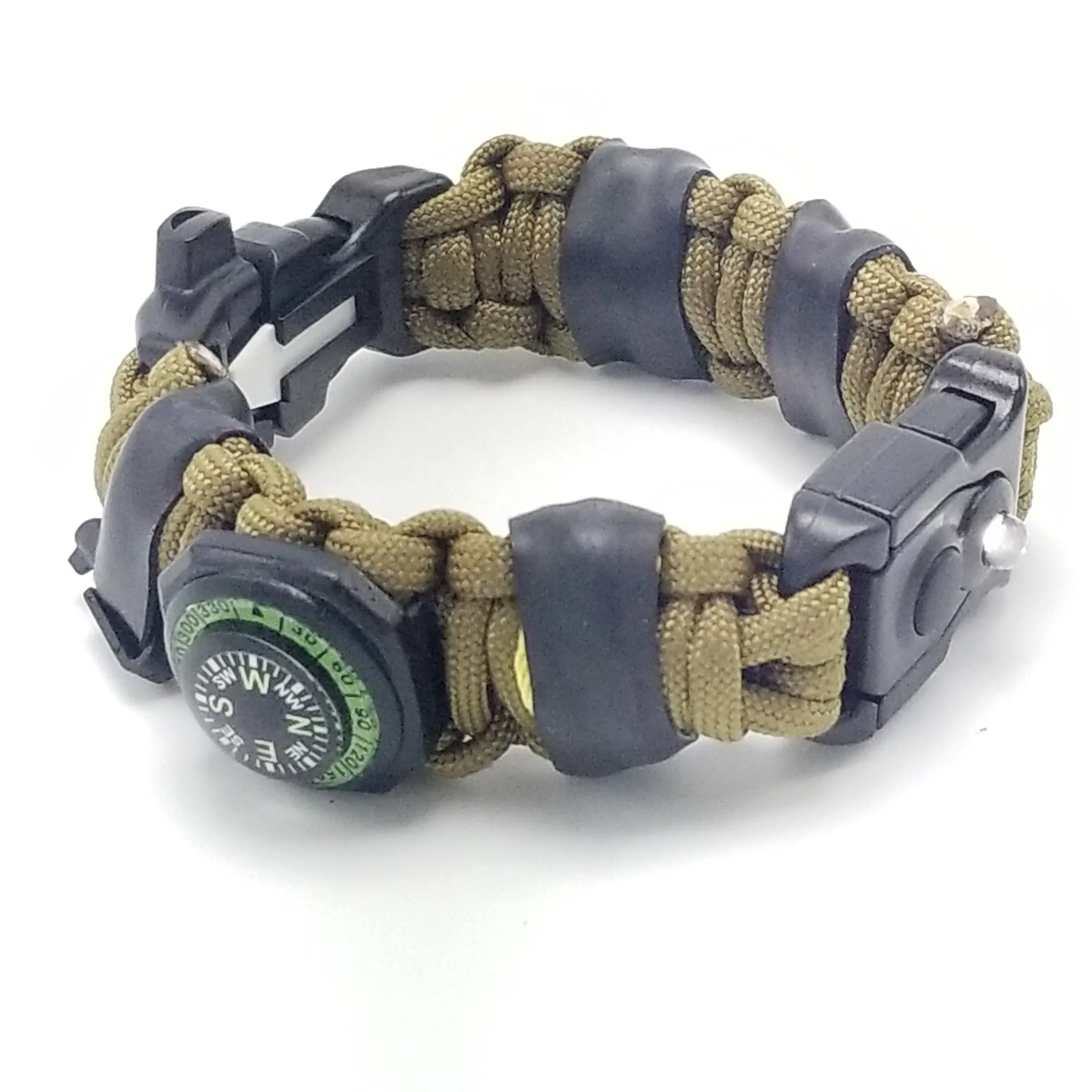 EDC Prepper - Paracord Bracelet Urban Tool Kit Equipped w/ LED Light, fire starter, blade, compass.