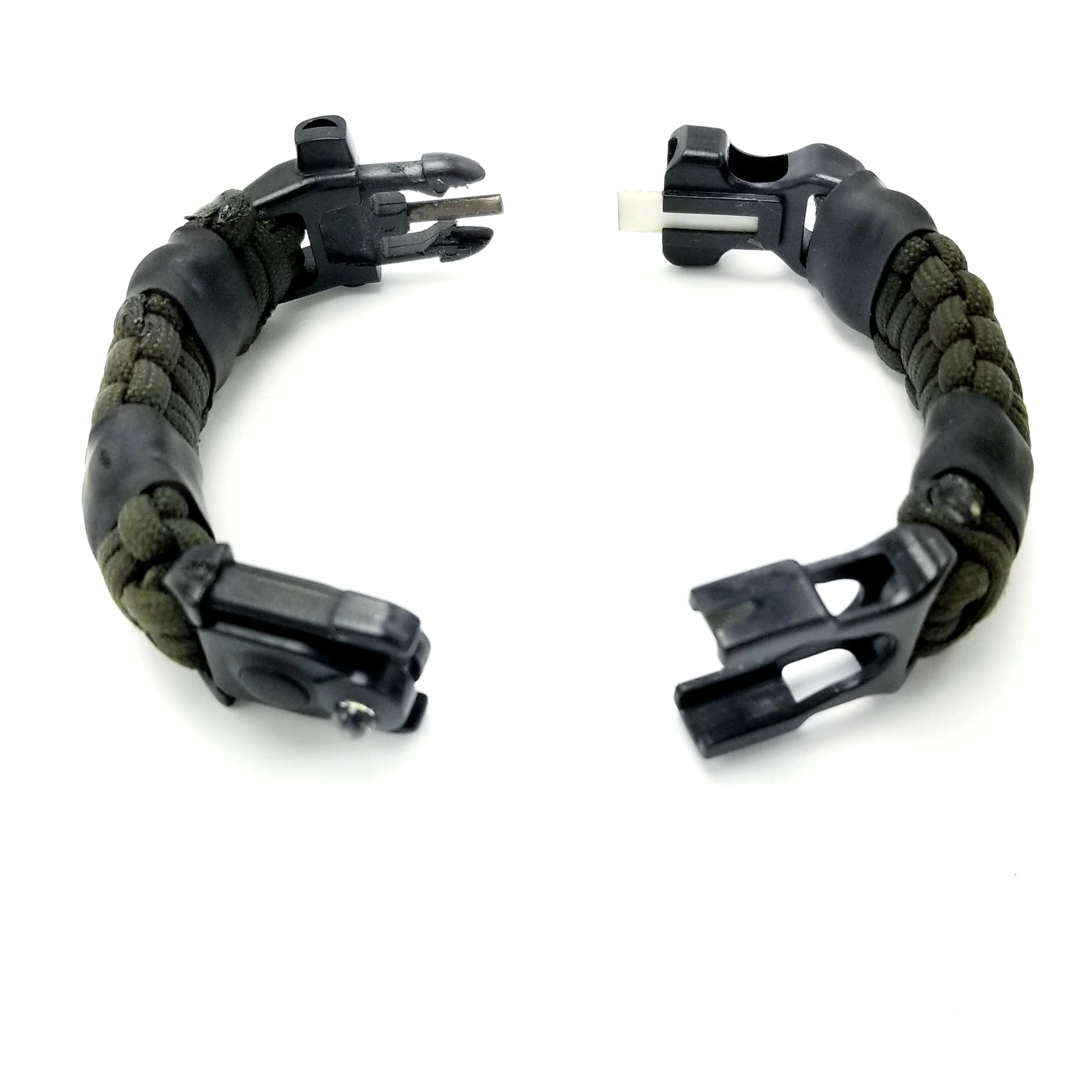 EDC Prepper - Paracord Bracelet Urban Tool Kit Equipped w/ LED Light, fire starter, blade, compass.