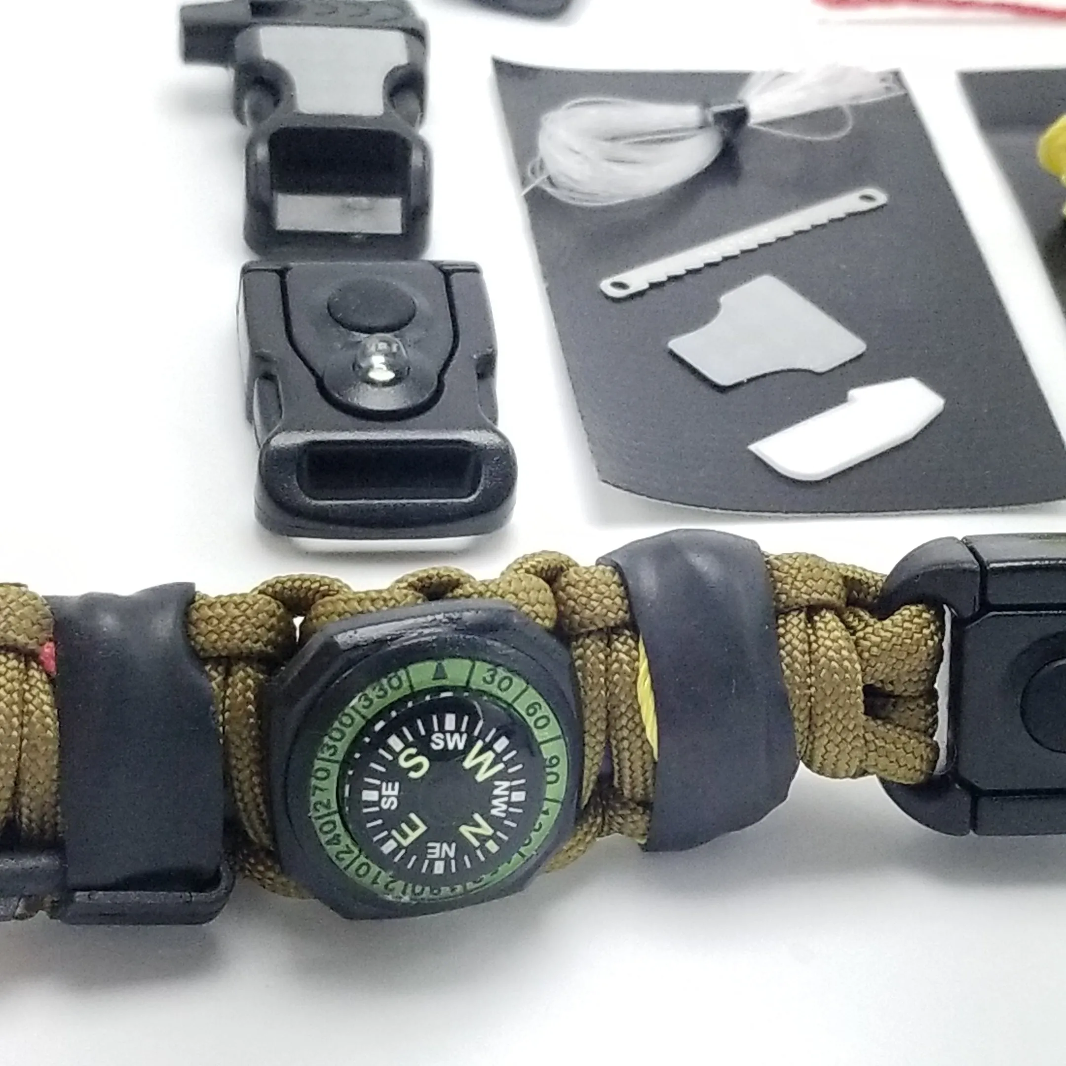 EDC Prepper - Paracord Bracelet Urban Tool Kit Equipped w/ LED Light, fire starter, blade, compass.