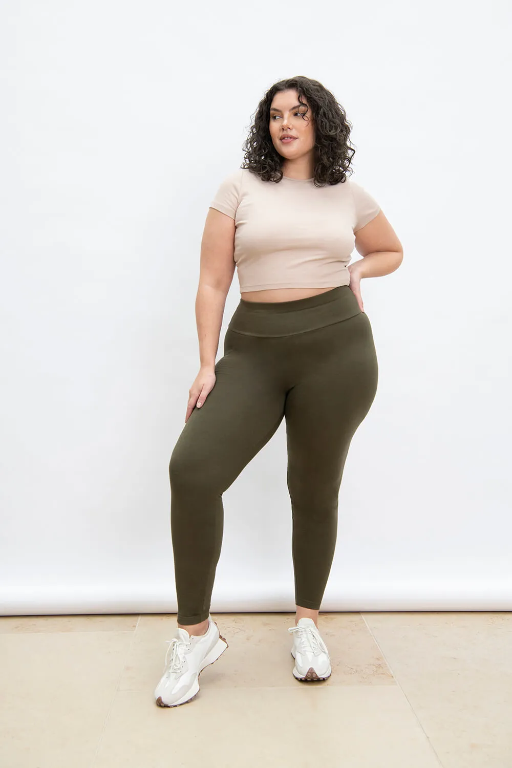 Everyday High Waisted Leggings - Khaki Green