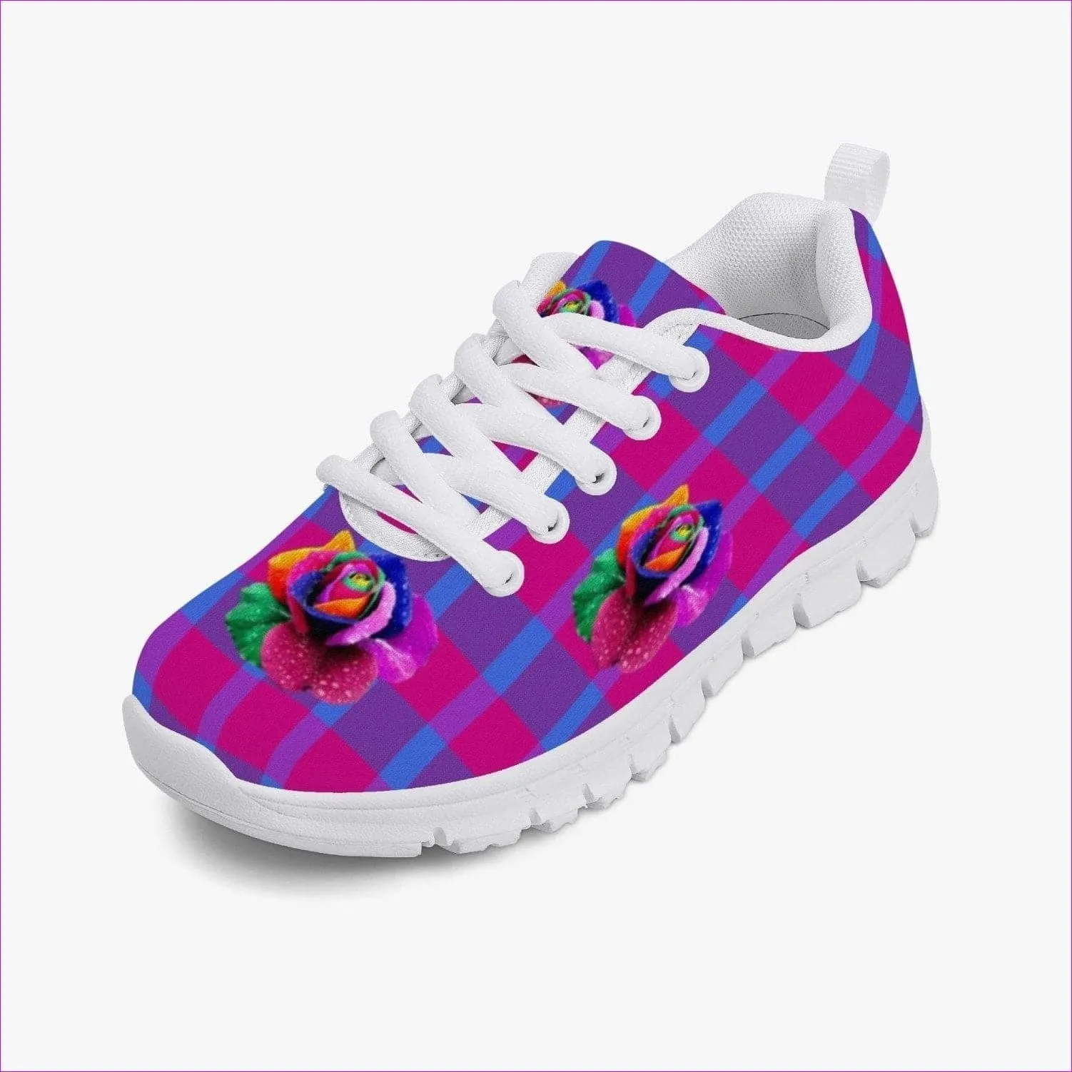 Floral Reign Plaid Kids Lightweight Mesh Sneakers